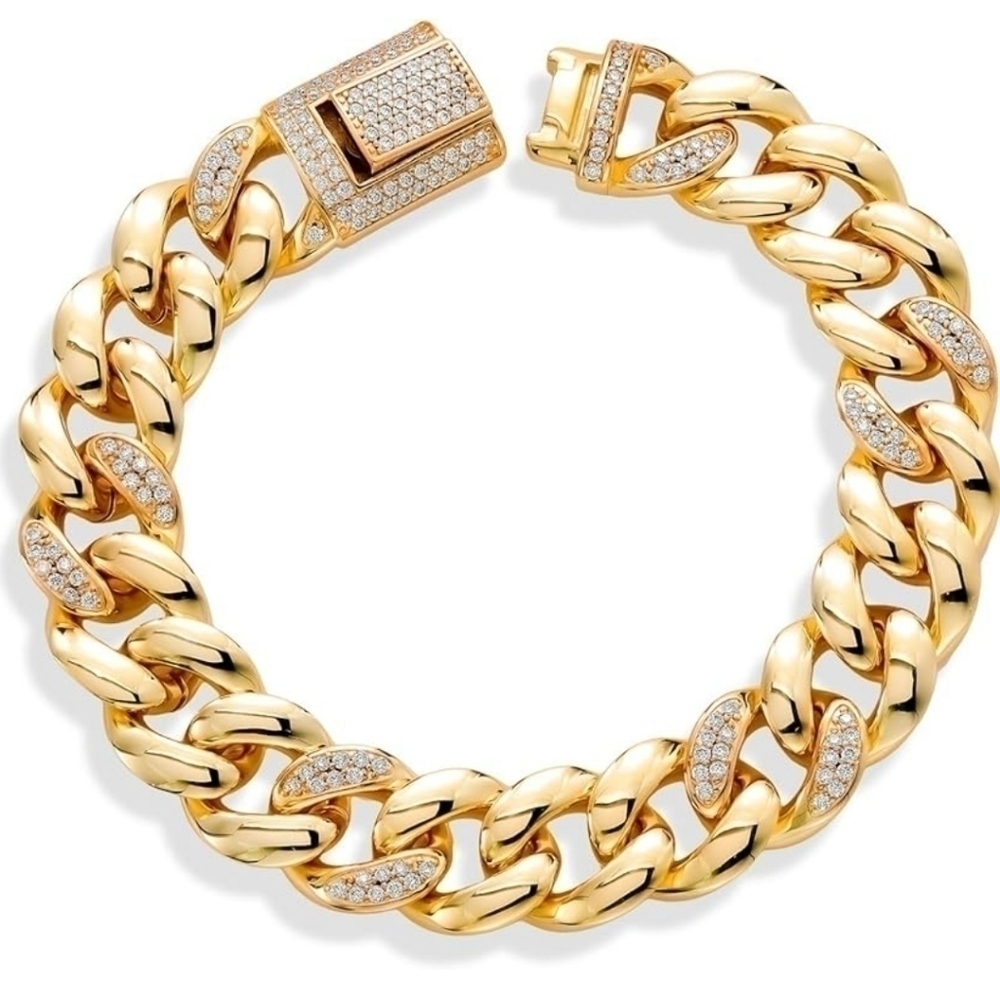 18K Yellow Gold 1.64CT Curb Link Chain Moissanite Bracelet